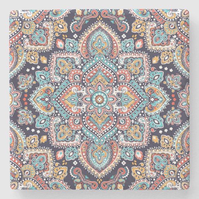 Indian Paisley: Ethnic Mandala Mönster Stenunderlägg (Framsidan)