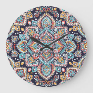 Indian Paisley: Ethnic Mandala Mönster Stor Klocka