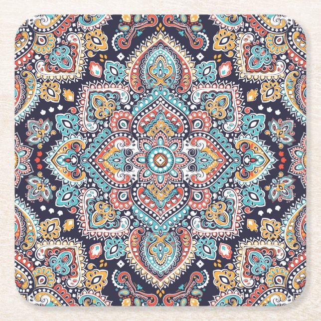 Indian Paisley: Ethnic Mandala Mönster Underlägg Papper Kvadrat (Framsidan)