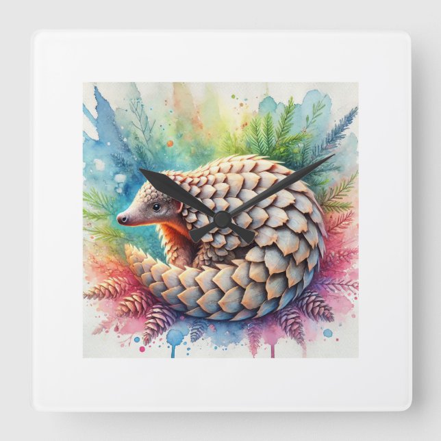 Indian Pangolin 050824AREF127 - Watercolor Fyrkantig Klocka (Framsida)