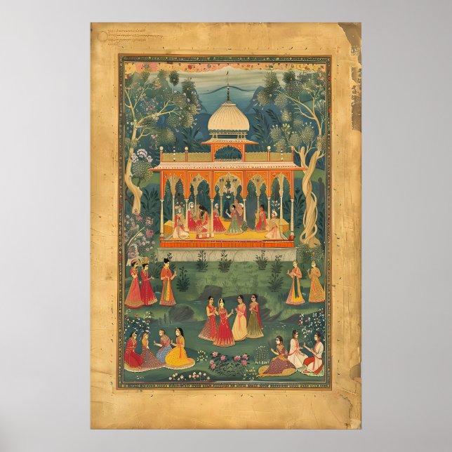Indian Pichwai Art Poster Mughal Royal Pavilion (Framsidan)