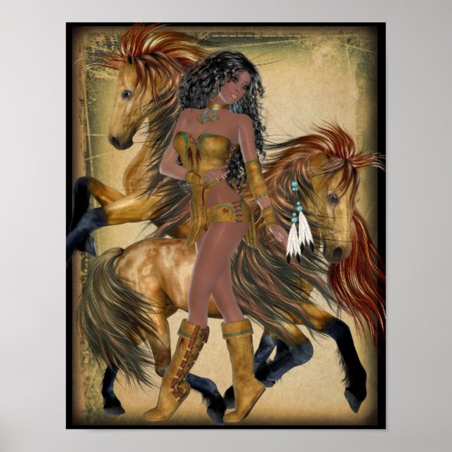 Indian Princess och Horses Poster (Framsidan)