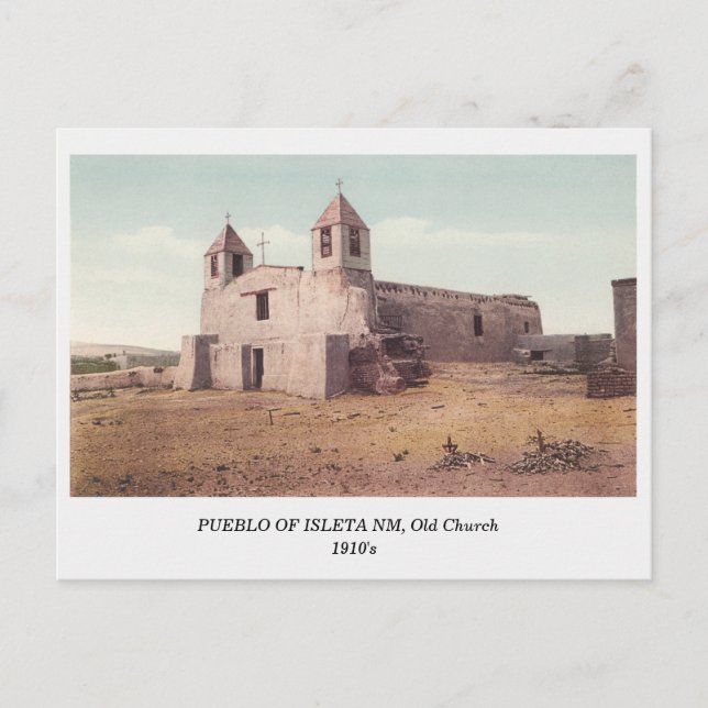 Indian Pueblo of Isleta NM, Old Church of 1910 Vykort (Framsida)