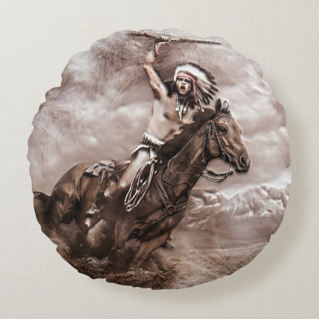 Indian Riding Horse Rund Kudde (Framsidan)