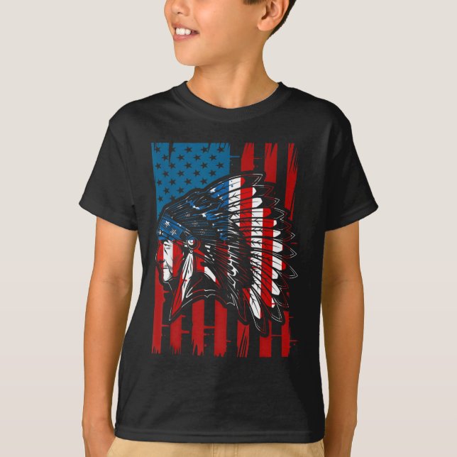 Indian Roots US Flagga infödd am. T Shirt (Framsida)