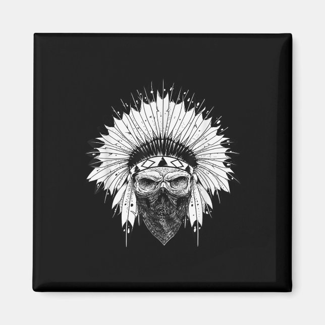 Indian Skull Rag , Native American Tattoo, Zany Br Magnet (Framsidan)
