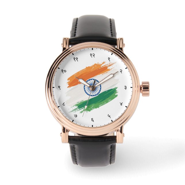 Indian Tricolor Flag with Hindi Sanskrit Numerals Armbandsur (Framsida)