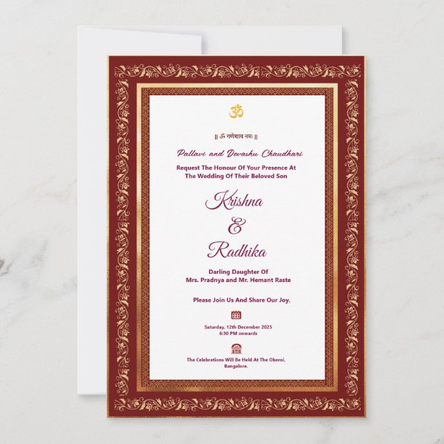 Indian wedding ethnic luxury Hindu invitation Inbjudningar (Framsida)