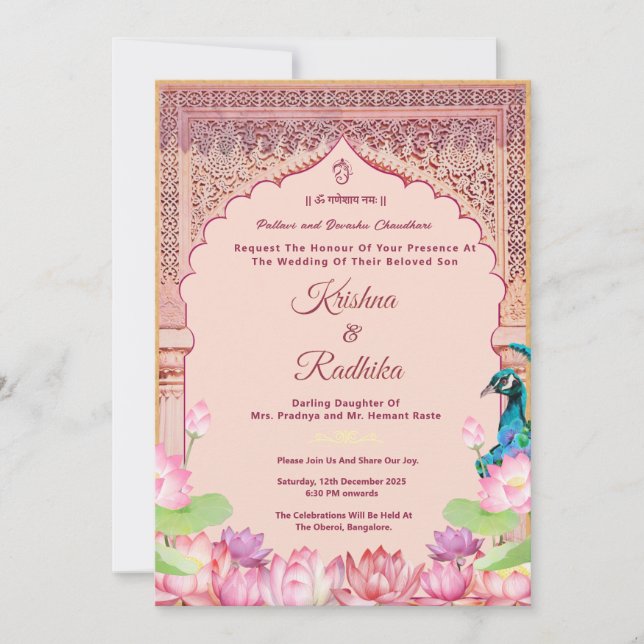 Indian wedding ethnic luxury invitation inbjudningar (Framsida)