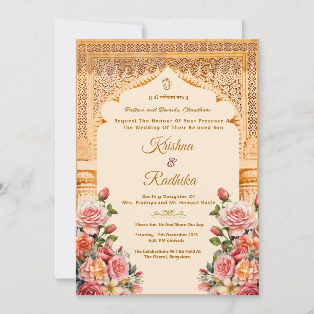 Indian wedding ethnic luxury invitation inbjudningar (Framsida)