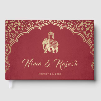 Indian Wedding Invitation, Red, Gold, Ganesha Gästböcker