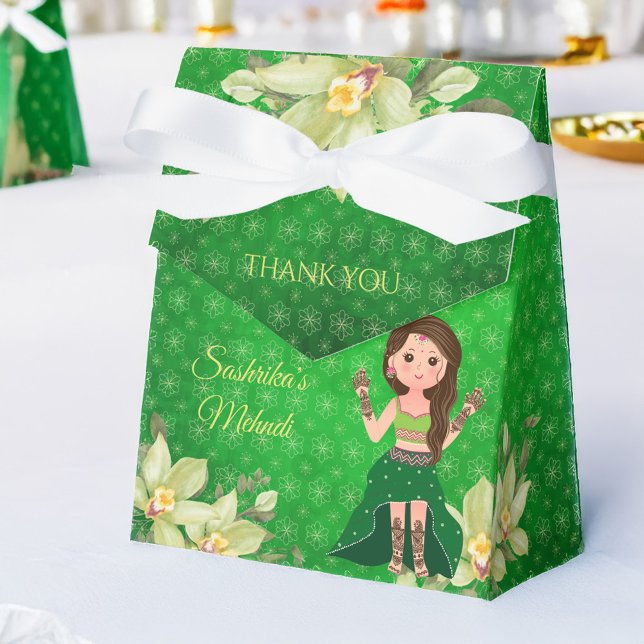 Indian wedding Mehndi green cartoon favor Presentaskar (Indian wedding Mehndi favors green cute cartoon girl personalized favor gift  Boxes)