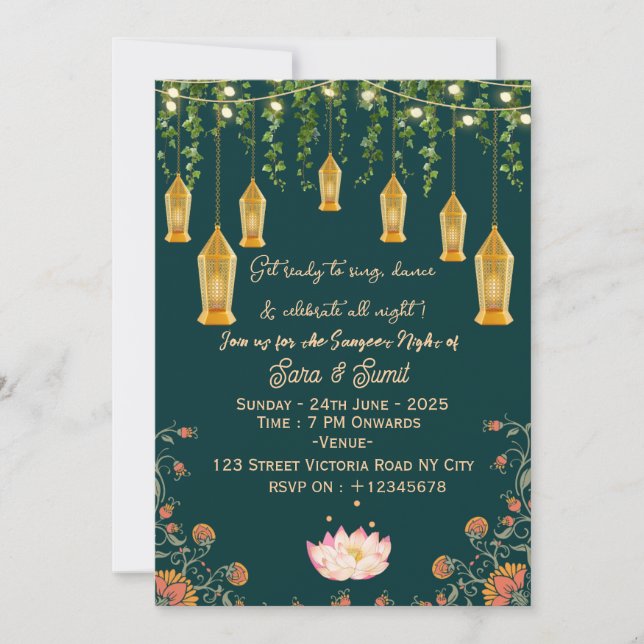 Indian Wedding Sangeet Night Ceremony Invitations  Inbjudningar (Framsida)