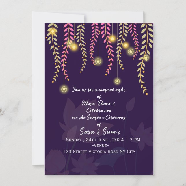 Indian Wedding Sangeet Night Ceremony Invitations  Inbjudningar (Framsida)