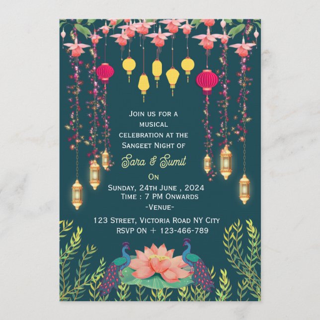 Indian Wedding Sangeet Night Invitations  Inbjudningar (Framsida)