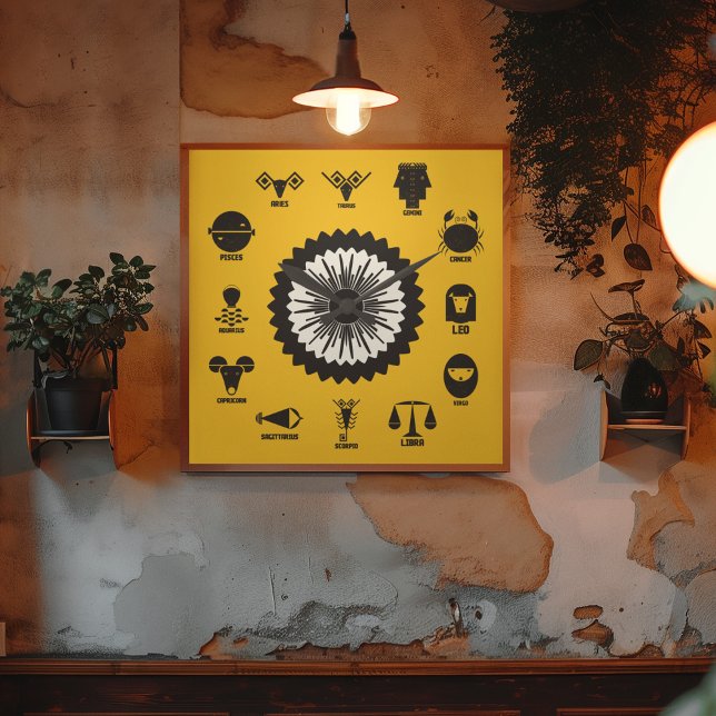 Indian Zodiac Geometric - 12 Vedic Signs Fyrkantig Klocka (Your Signs. Your Story. Your Wall.)