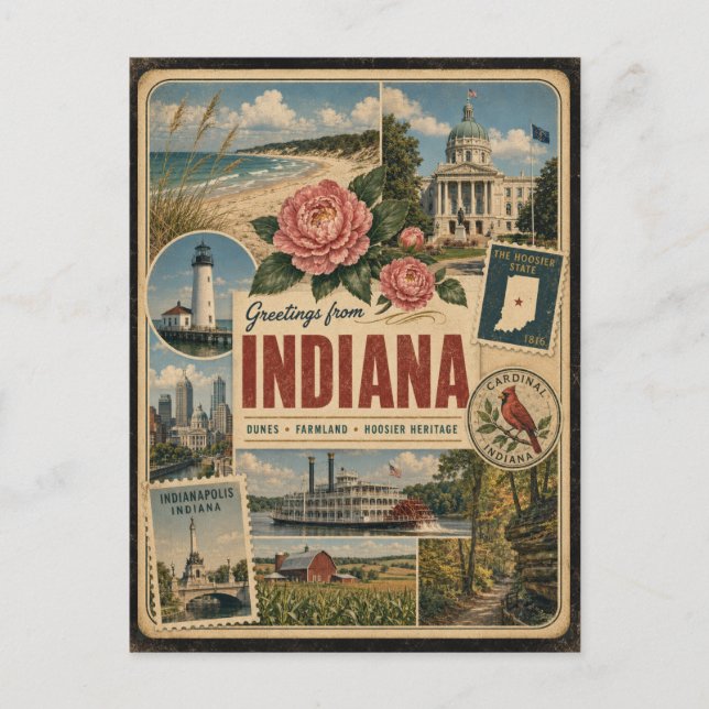 Indiana Äkta Vintage Stil Vykort (Framsida)