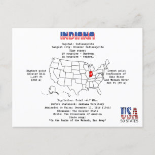 Indiana American State på karta och användbar info Helg Vykort