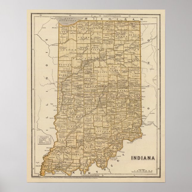 Indiana Atlas Karta Poster (Framsidan)