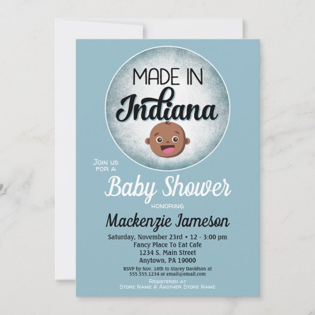 Indiana Baby Shower African American Blue Baby Inbjudningar (Framsida)