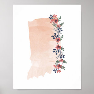 Indiana Blommigt Watercolor State Poster