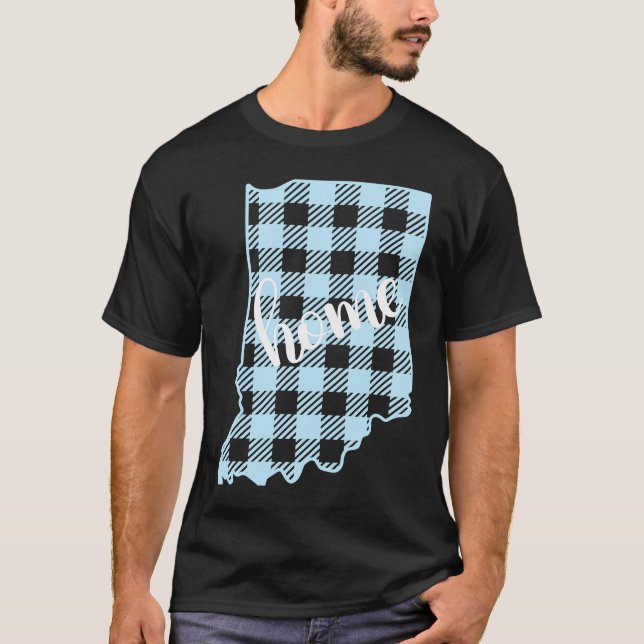 Indiana Buffalo Plaid Home State Country Blue West T Shirt (Framsida)