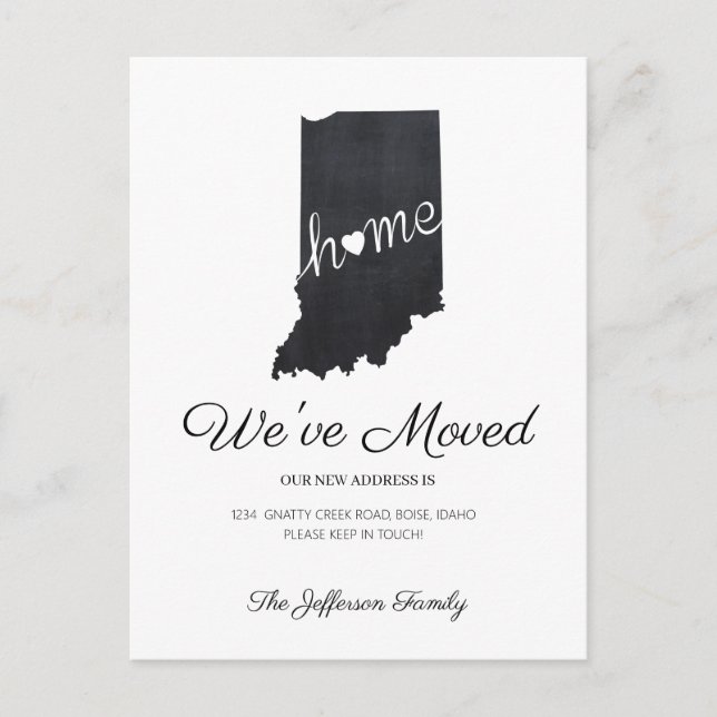 Indiana Chalkboard State Karta Flytta Postcard Meddelande Vykort (Framsida)