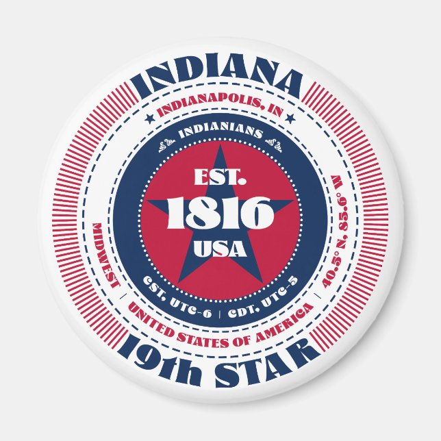 Indiana Circle Typography Souvenir Magnet (Framsidan)
