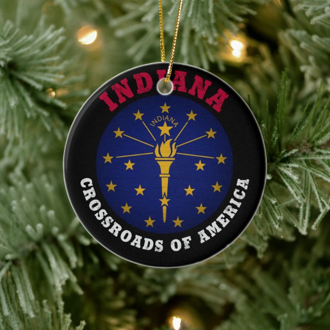 INDIANA CROSSROADS STATLIG FLAGGA JULGRANSPRYDNAD KERAMIK (Träd)