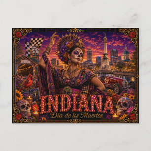 Indiana Día de los Muertos Retro Vykort