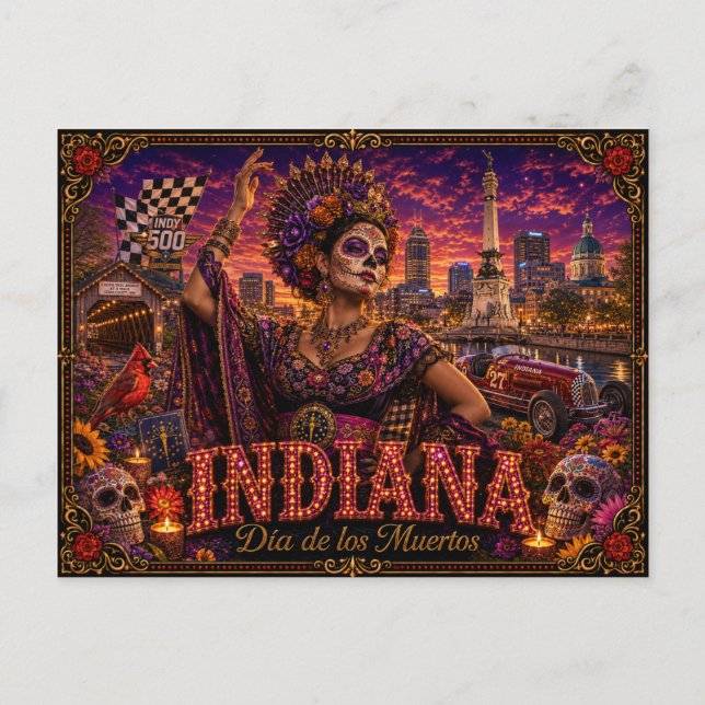 Indiana Día de los Muertos Retro Vykort (Framsida)