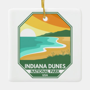 Indiana Dunes nationalpark Minimal Retro Emblem Julgransprydnad Keramik