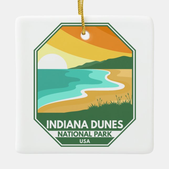 Indiana Dunes nationalpark Minimal Retro Emblem Julgransprydnad Keramik (Framsida)