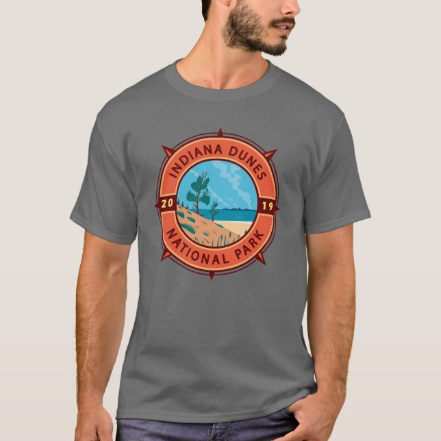 Indiana Dunes nationalpark Retro Compass Emblem T Shirt (Framsida)
