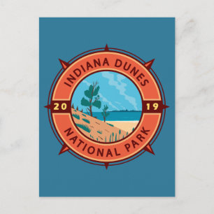 Indiana Dunes nationalpark Retro Compass Emblem Vykort