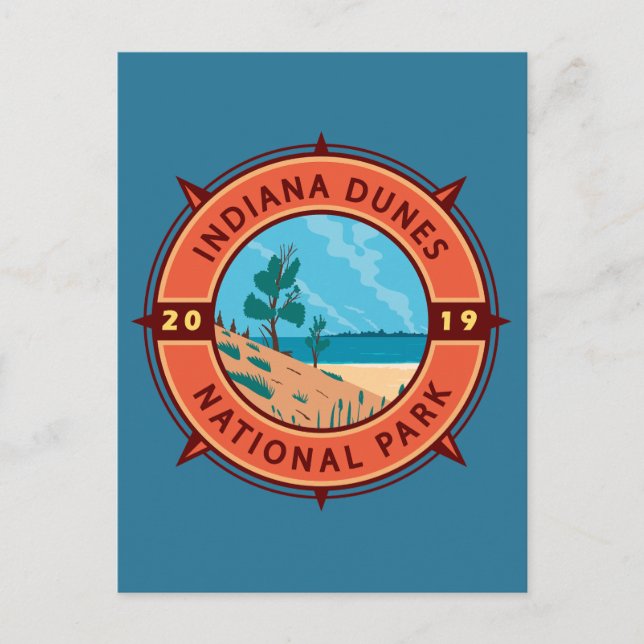 Indiana Dunes nationalpark Retro Compass Emblem Vykort (Framsida)