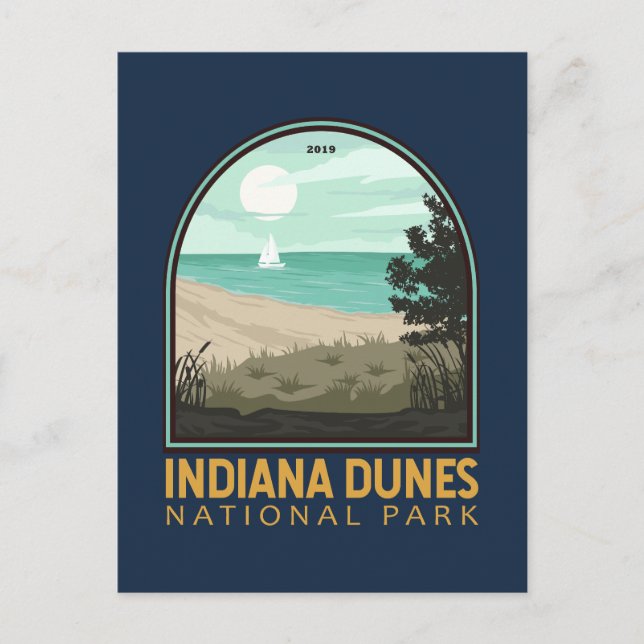 Indiana Dunes nationalpark Vintage Emblem Vykort (Framsida)