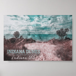 INDIANA DUNES WATERCOLOR - INDIANA United STATER Poster