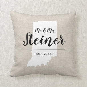 Indiana Family Monogram State Dekorativ kudde