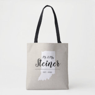 Indiana Family Monogram State Tote Bag Tygkasse
