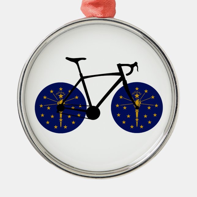 Indiana Flagga Cycling Julgransprydnad Metall (Framsidan)
