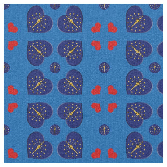Indiana Flagga & Indiana Hearts mode Fabric / USA Tyg (Närbild)