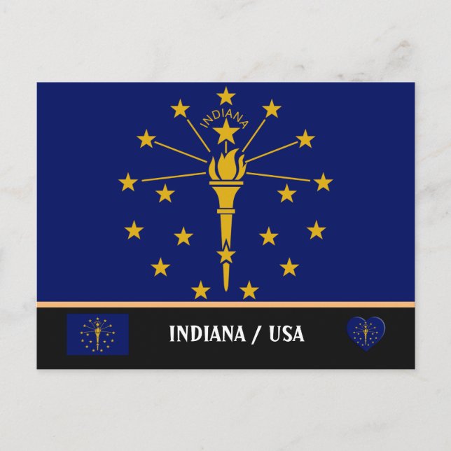 Indiana Flagga & Indiana Stat USA /Amerika Vykort (Framsida)