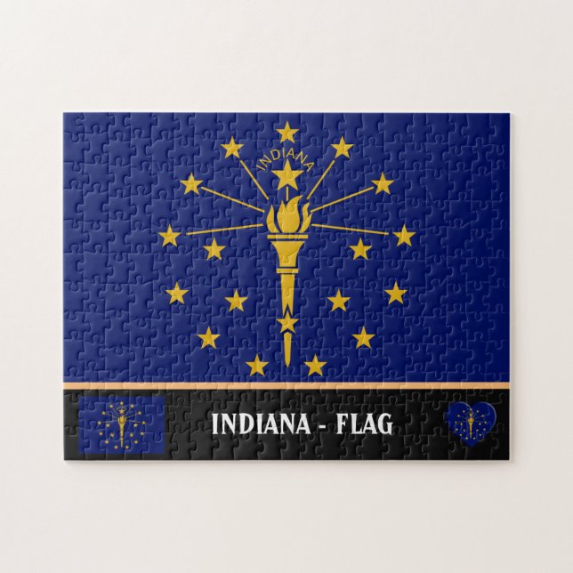 Indiana Flagga & Indiana State USA/Amerika Pussel (Horisontell)