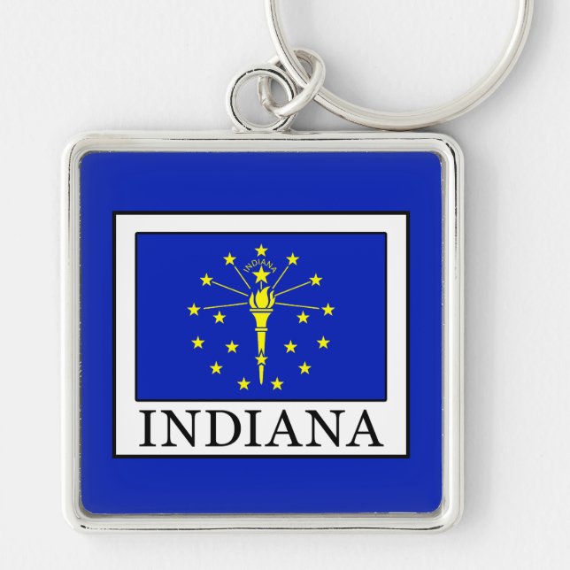 Indiana Fyrkantig Silverfärgad Nyckelring (Framsidan)