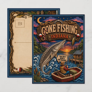 Indiana Gone Fishing Lake Sturgeon Vykort