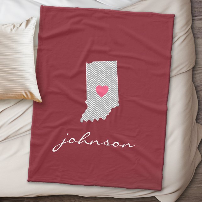 Indiana Home State Kärlek med Anpassningsbar Heart Fleecefilt (Indiana Personalized Fleece Blanket)