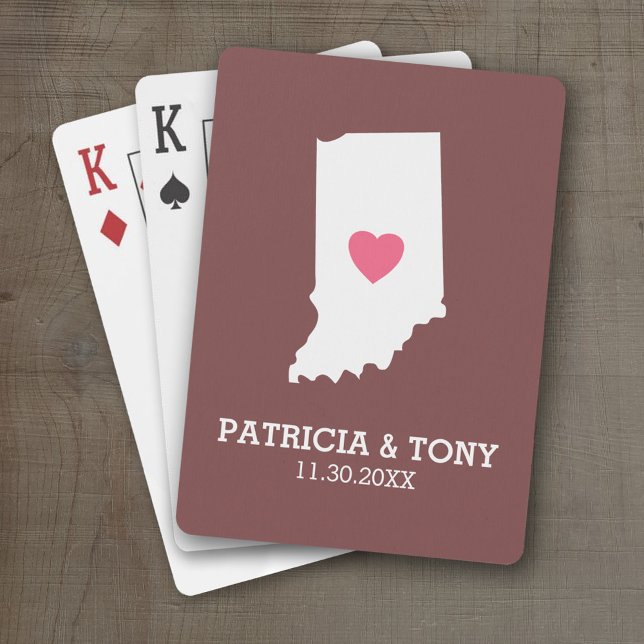 Indiana Home State Kärlek med Anpassningsbar Heart Kortlek (Personalized Playing Cards with a State Map, Movable Heart and Name)