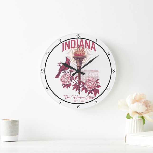 Indiana Hoosier State Väggkonst Stor Klocka (Hem)