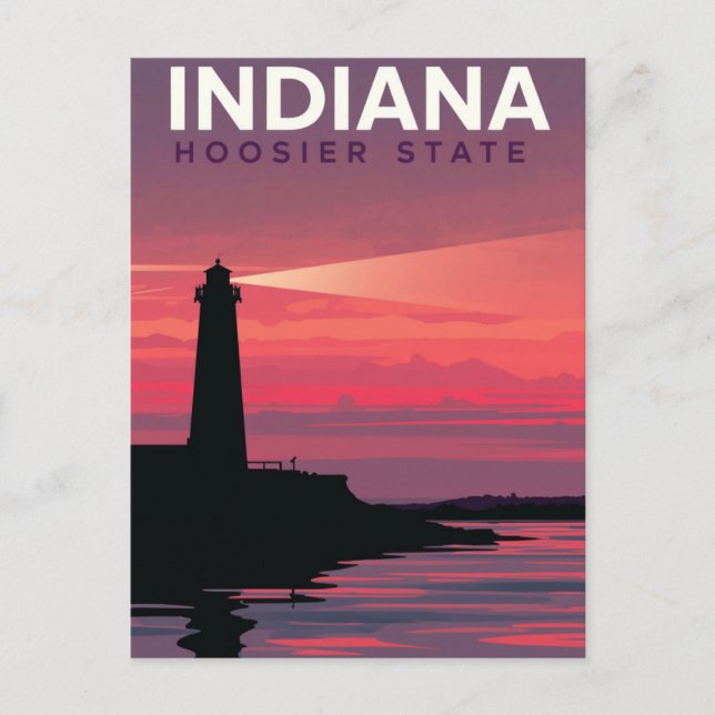 Indiana Hoosier State Vintage Lighthouse Sunset Vykort (Framsida)
